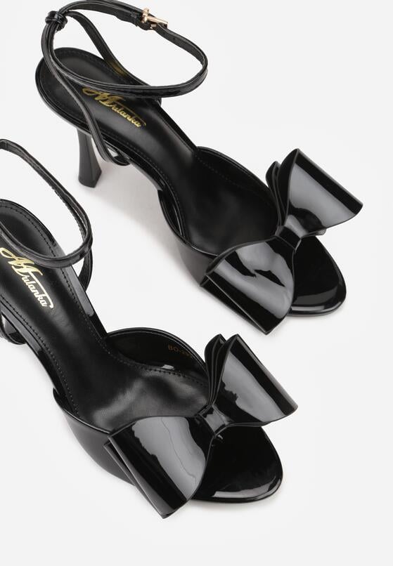 Czarne Sandały Lakierowane Ozdobione Kokardkami Varona 6