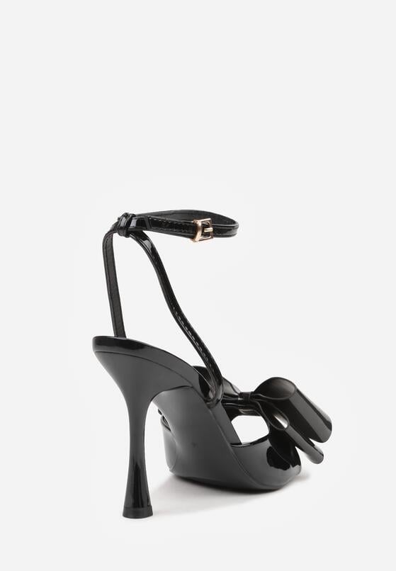 Czarne Sandały Lakierowane Ozdobione Kokardkami Varona 7