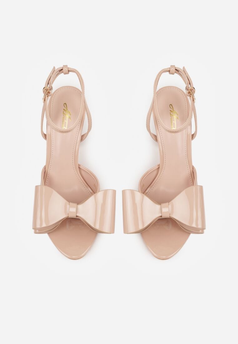 Beżowe Sandały Lakierowane Ozdobione Kokardkami Varona 6
