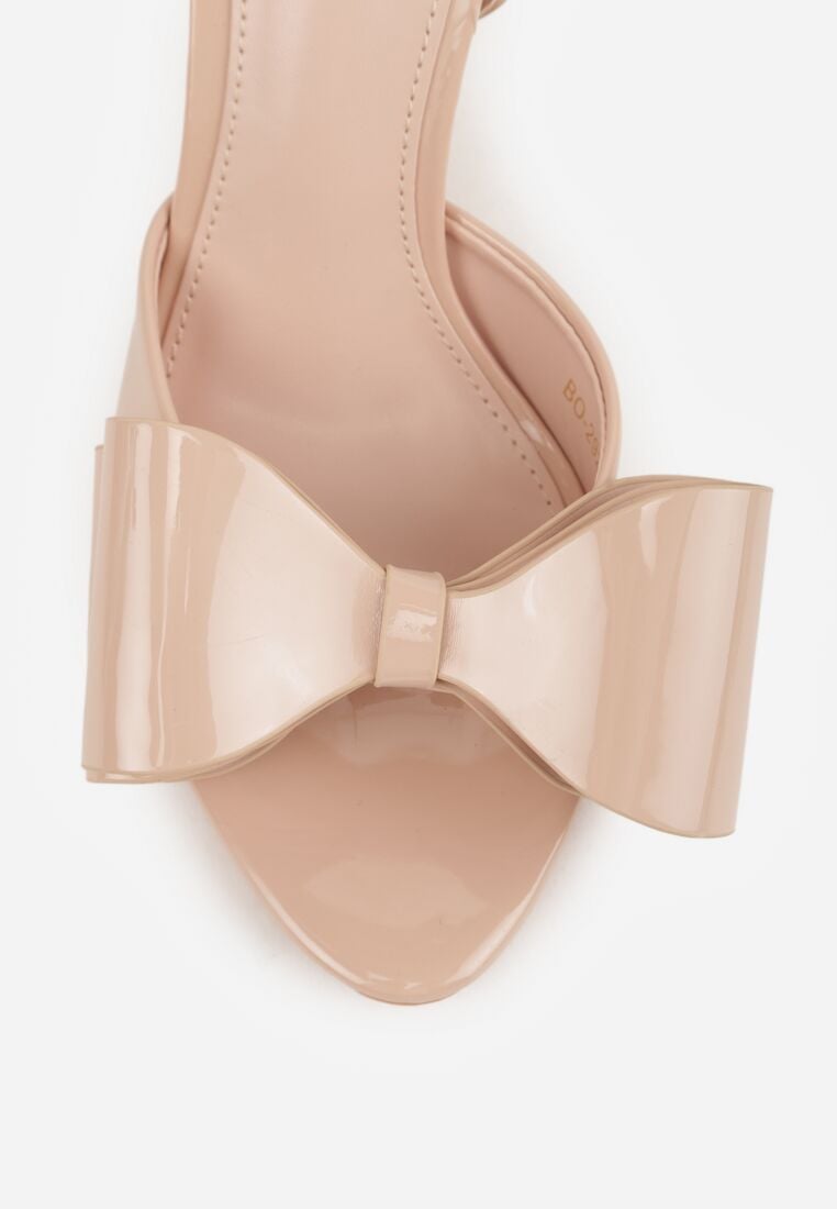 Beżowe Sandały Lakierowane Ozdobione Kokardkami Varona 8