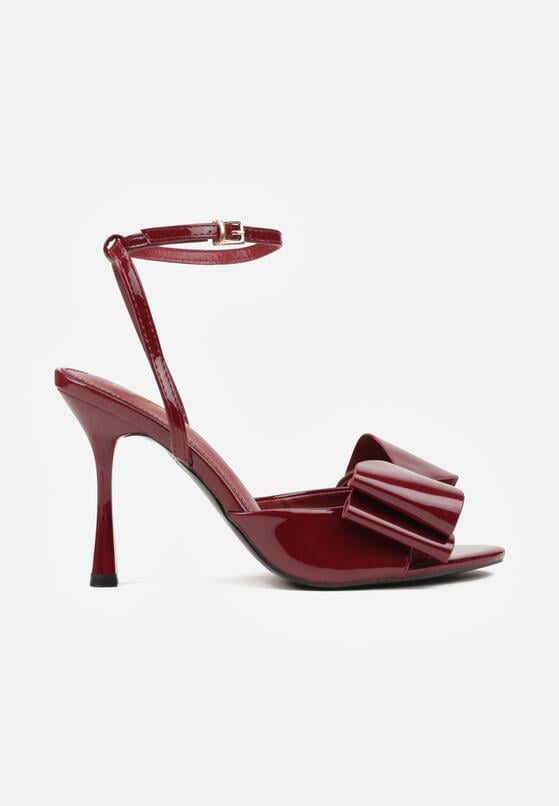 Bordowe Sandały Lakierowane Ozdobione Kokardkami Varona 4