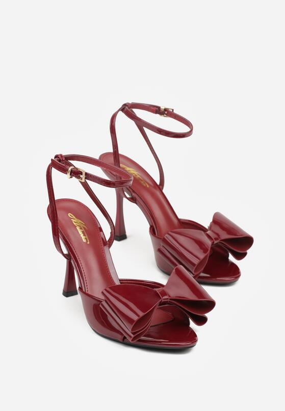 Bordowe Sandały Lakierowane Ozdobione Kokardkami Varona 5