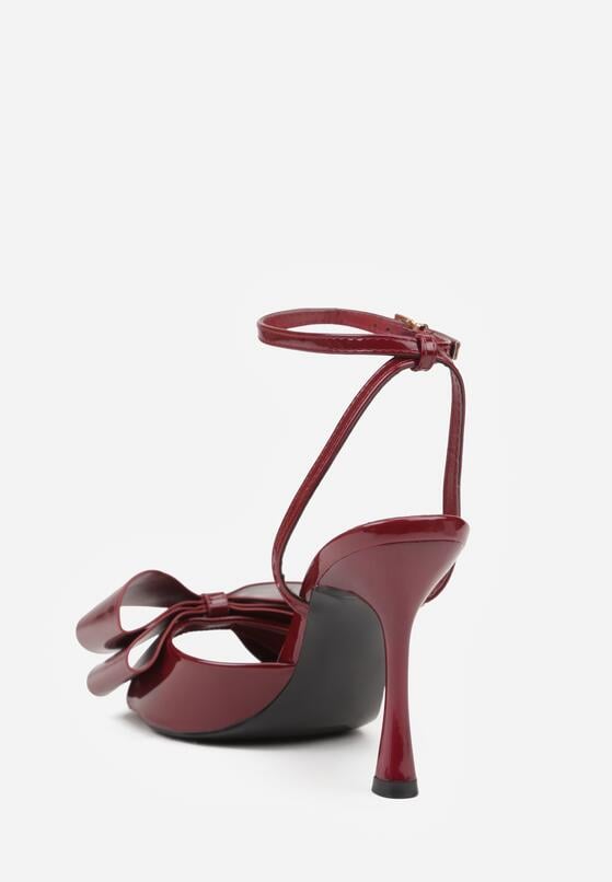 Bordowe Sandały Lakierowane Ozdobione Kokardkami Varona 6