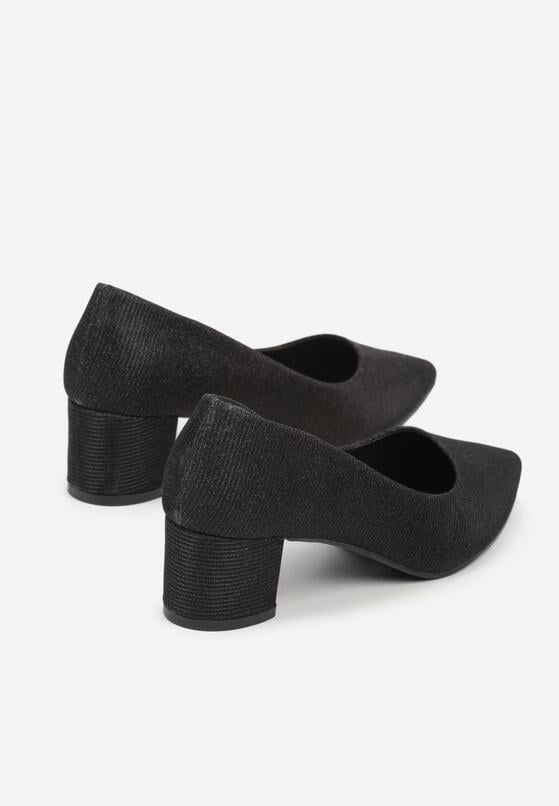 Czarne Klasyczne Czółenka na Niskim Słupku Zdobione Brokatem Sewnaia 6