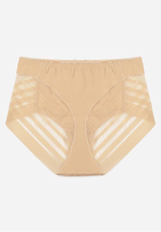 Beżowe Majtki Figi z Wysokim Stanem Zdobione Koronką i Siateczką Helieth 2