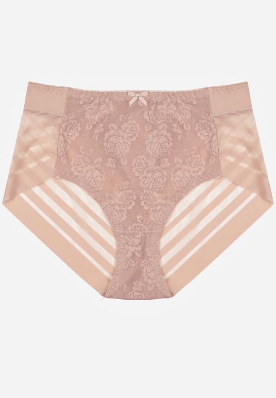Różowe Majtki Figi z Wysokim Stanem Zdobione Koronką i Siateczką Helieth 1