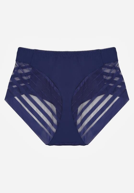 Granatowe Majtki Figi z Wysokim Stanem Zdobione Koronką i Siateczką Helieth 2