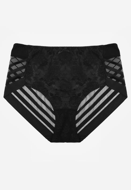 Czarne Majtki Figi z Wysokim Stanem Zdobione Koronką i Siateczką Helieth 1
