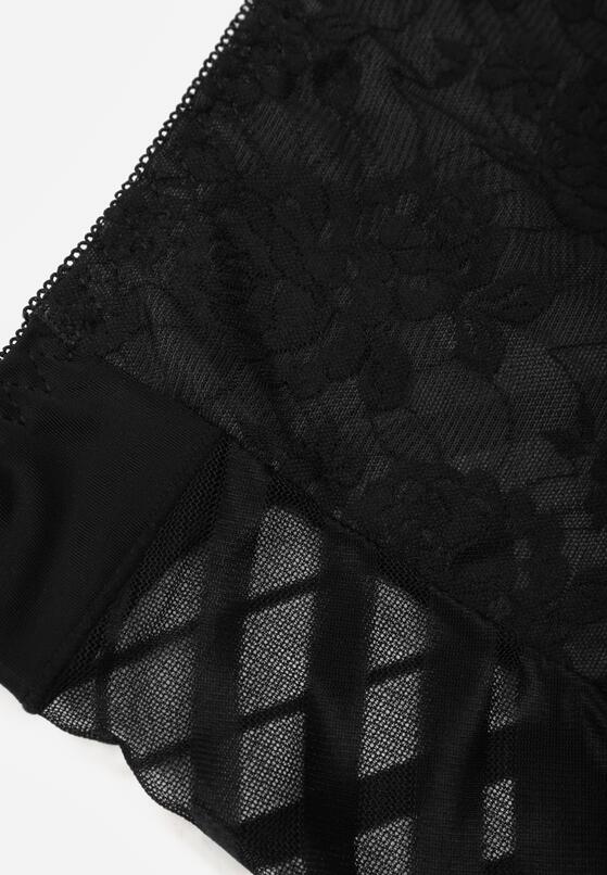 Czarne Majtki Figi z Wysokim Stanem Zdobione Koronką i Siateczką Helieth 3