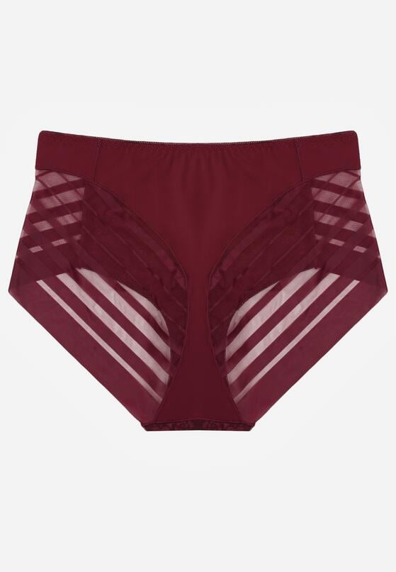 Bordowe Majtki Figi z Wysokim Stanem Zdobione Koronką i Siateczką Helieth 2