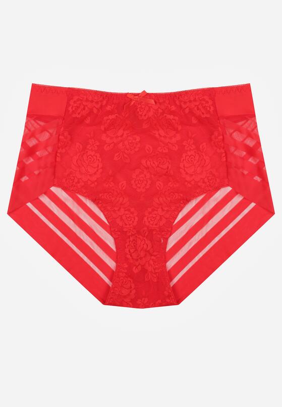 Czerwone Majtki Figi z Wysokim Stanem Zdobione Koronką i Siateczką Helieth 1