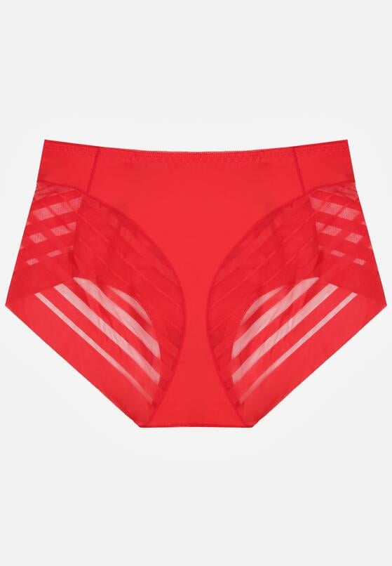 Czerwone Majtki Figi z Wysokim Stanem Zdobione Koronką i Siateczką Helieth 2