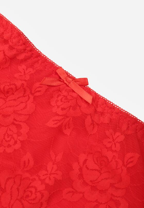 Czerwone Majtki Figi z Wysokim Stanem Zdobione Koronką i Siateczką Helieth 3