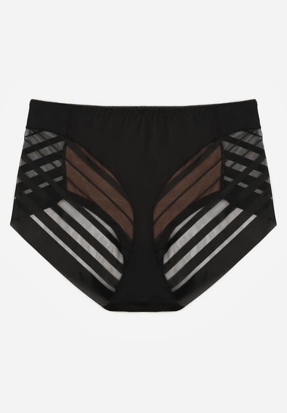 Czarno-Beżowe Majtki Figi z Wysokim Stanem Zdobione Koronką i Siateczką Helieth 2