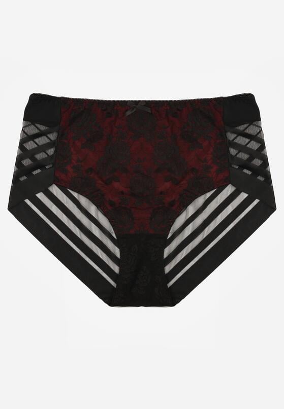 Czarno-Czerwone Majtki Figi z Wysokim Stanem Zdobione Koronką i Siateczką Helieth 1