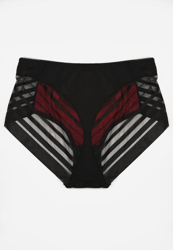 Czarno-Czerwone Majtki Figi z Wysokim Stanem Zdobione Koronką i Siateczką Helieth 2