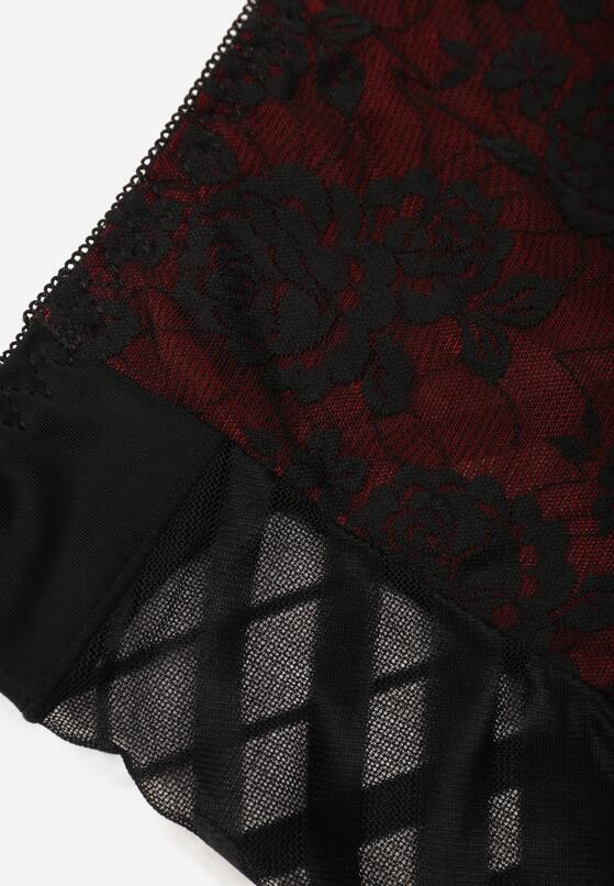 Czarno-Czerwone Majtki Figi z Wysokim Stanem Zdobione Koronką i Siateczką Helieth 3