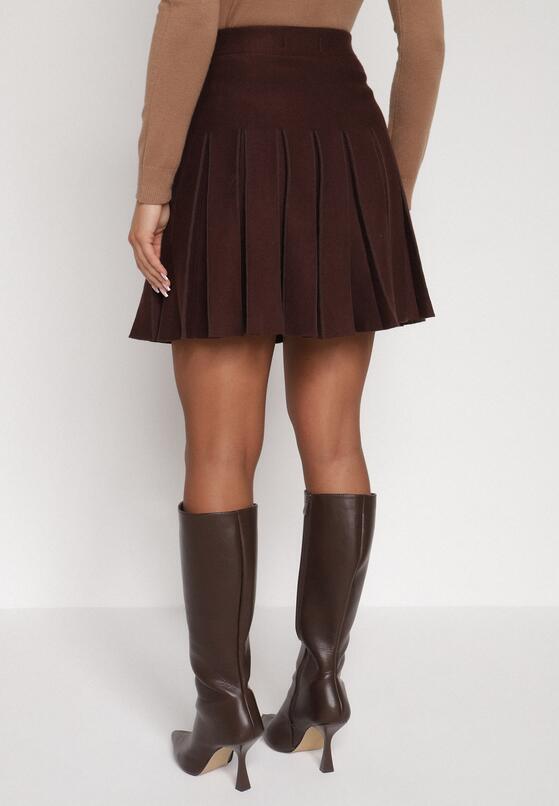 Brązowa Plisowana Spódnica z Wiskozą z Wysokim Stanem Nesadoe 3