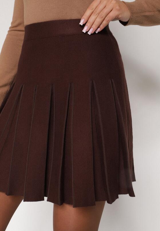 Brązowa Plisowana Spódnica z Wiskozą z Wysokim Stanem Nesadoe 5
