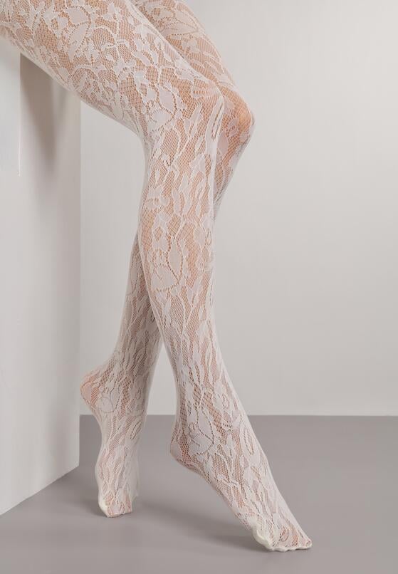 Beżowe Eleganckie Rajstopy z Koronki Hanilira 1