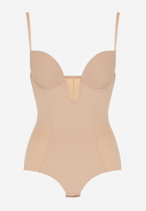 Beżowe Bieliźniane Body Modelujące z Wyciętym Dekoltem Theloria 1