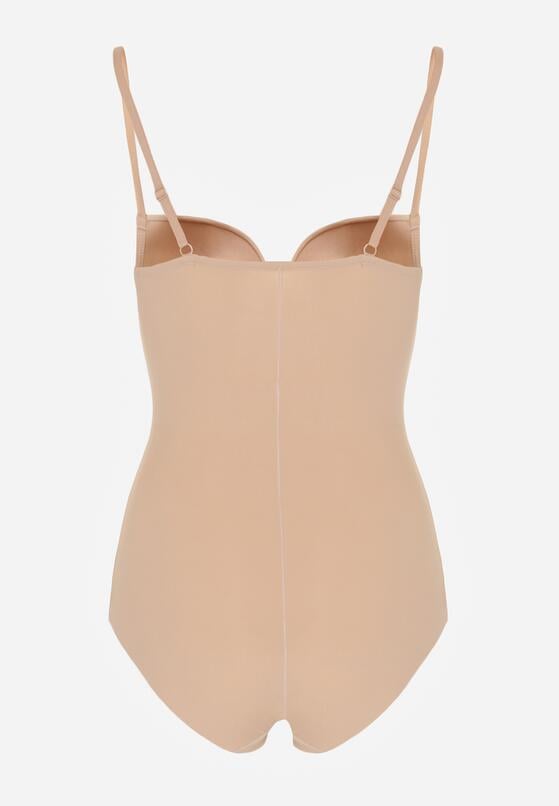 Beżowe Bieliźniane Body Modelujące z Wyciętym Dekoltem Theloria 2