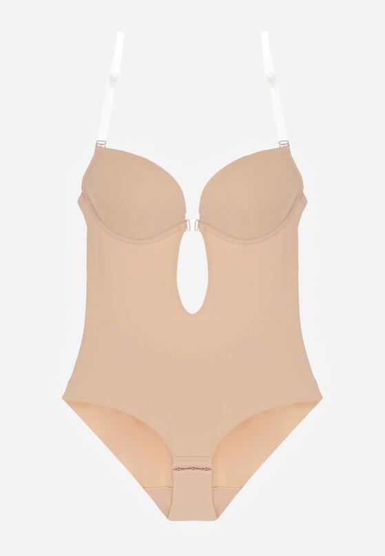 Beżowe Bieliźniane Body z Odkrytymi Plecami i Wyciętym Dekoltem Terise 4