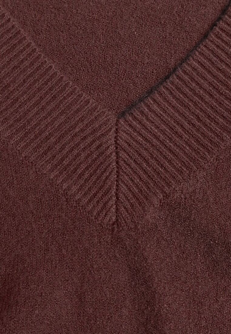 Brązowy Sweter z Dekoltem w V z Domieszką Kaszmiru Mariara 8