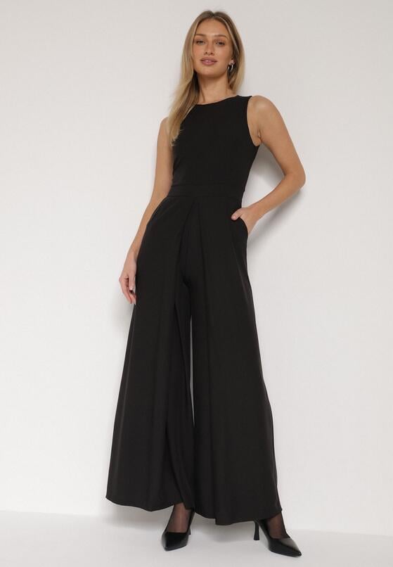 Czarny Elegancki Kombinezon z Ozdobnymi Zakładkami Zellysha 1