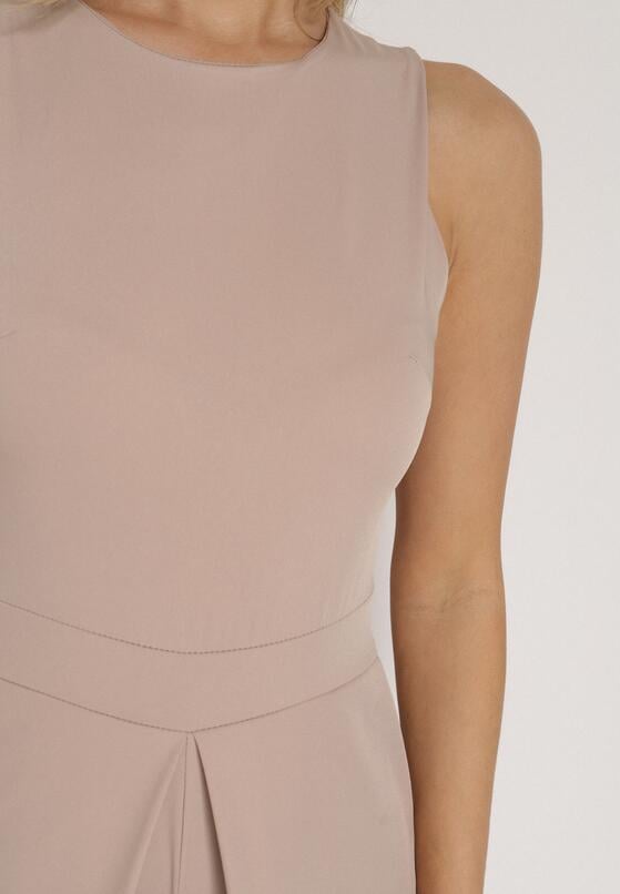 Beżowy Elegancki Kombinezon z Ozdobnymi Zakładkami Zellysha 5