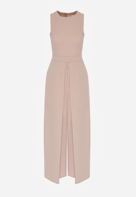 Beżowy Elegancki Kombinezon z Ozdobnymi Zakładkami Zellysha 6