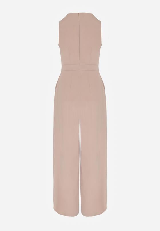 Beżowy Elegancki Kombinezon z Ozdobnymi Zakładkami Zellysha 7