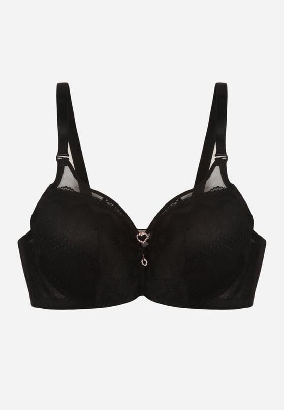 Czarny Koronkowy Biustonosz Ozdobiony Cyrkoniowym Sercem Galirope 1