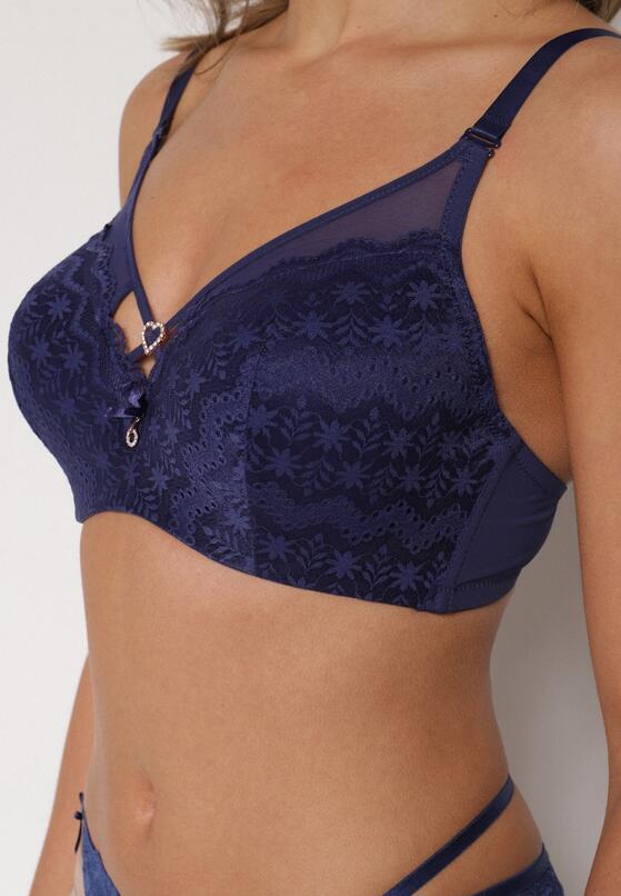 Granatowy Koronkowy Biustonosz Ozdobiony Cyrkoniowym Sercem Galirope 4