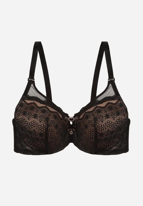 Czarno-Beżowy Koronkowy Biustonosz Ozdobiony Cyrkoniowym Sercem Galirope 1