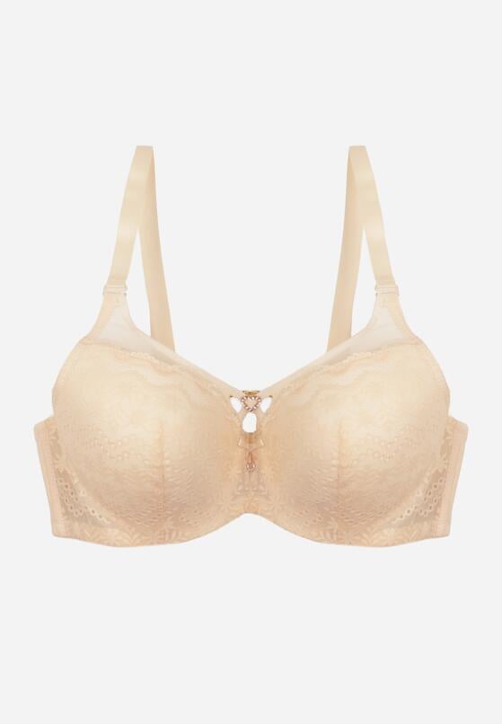 Jasnobeżowy Koronkowy Biustonosz Ozdobiony Cyrkoniowym Sercem Galirope 1