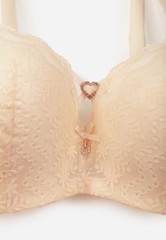 Jasnobeżowy Koronkowy Biustonosz Ozdobiony Cyrkoniowym Sercem Galirope 3