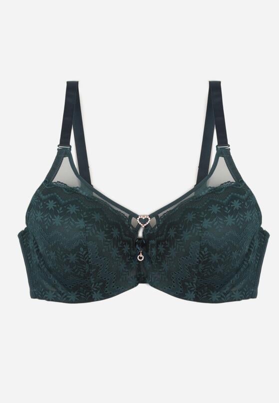 Ciemnozielony Koronkowy Biustonosz Ozdobiony Cyrkoniowym Sercem Galirope 1