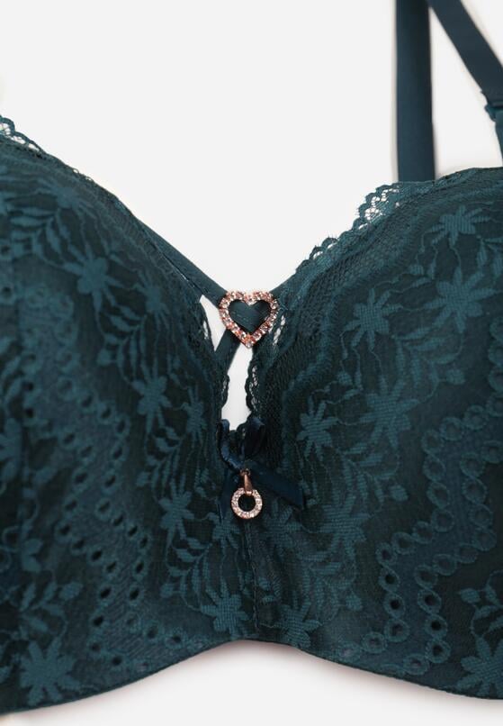 Ciemnozielony Koronkowy Biustonosz Ozdobiony Cyrkoniowym Sercem Galirope 3