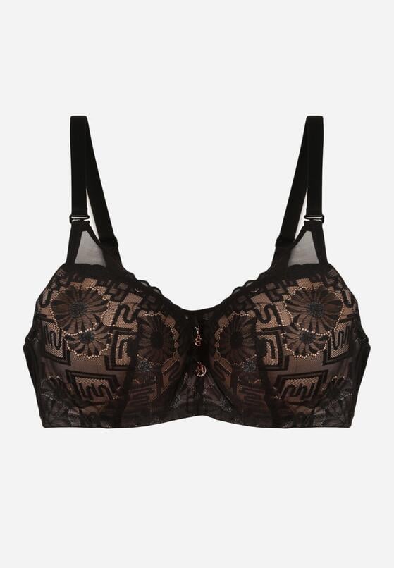 Czarno-Beżowy Biustonosz z Koronką i Transparentną Wstawką Heliphine 1