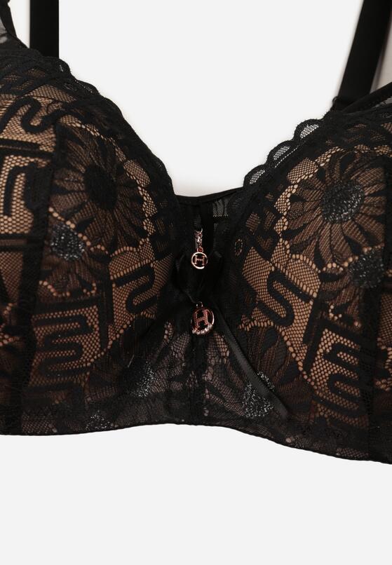 Czarno-Beżowy Biustonosz z Koronką i Transparentną Wstawką Heliphine 3