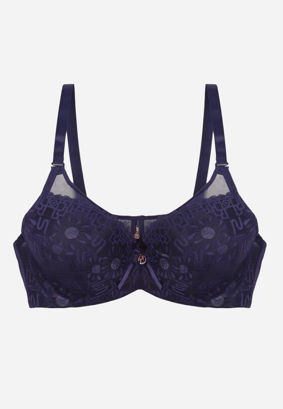 Granatowy Biustonosz z Koronką i Transparentną Wstawką Heliphine 1