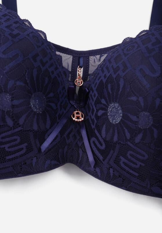 Granatowy Biustonosz z Koronką i Transparentną Wstawką Heliphine 3