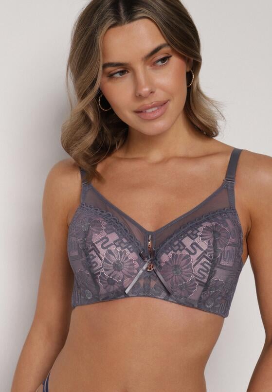 Szaro-Różowy Biustonosz z Koronką i Transparentną Wstawką Heliphine 1