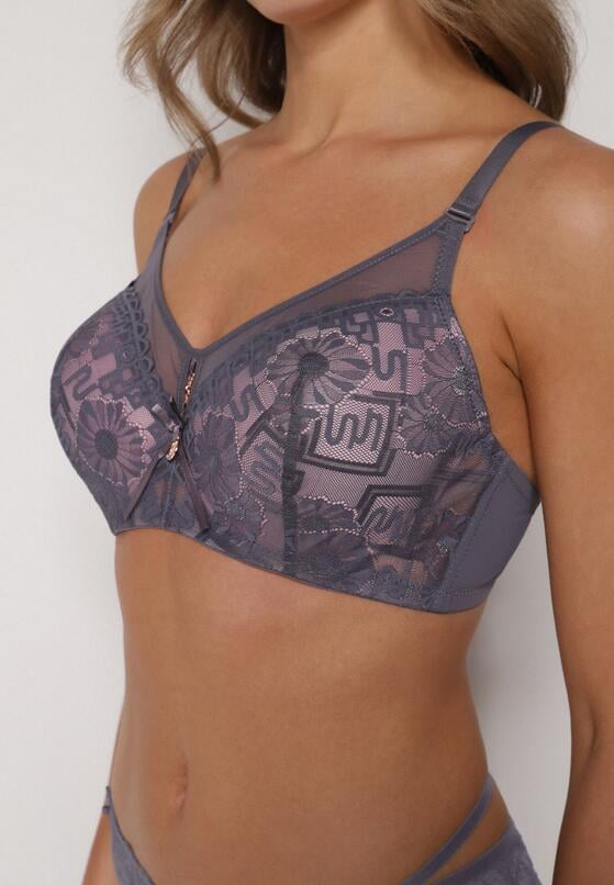 Szaro-Różowy Biustonosz z Koronką i Transparentną Wstawką Heliphine 4