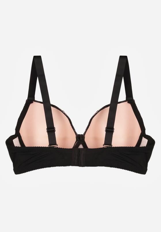 Czarno-Różowy Biustonosz Ozdobiony Cyrkoniami i Koronką Corraella 6