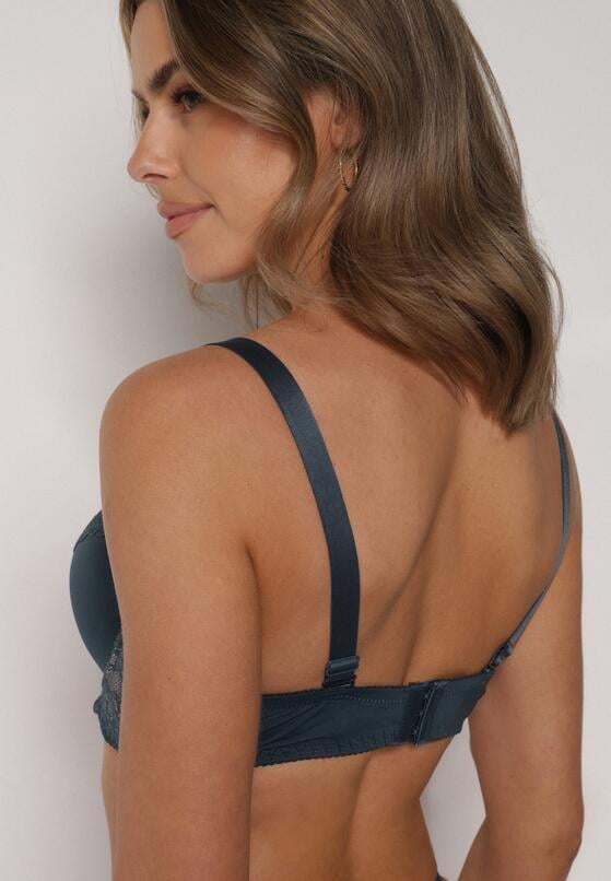 Ciemnozielony Biustonosz Ozdobiony Cyrkoniami i Koronką Corraella 3