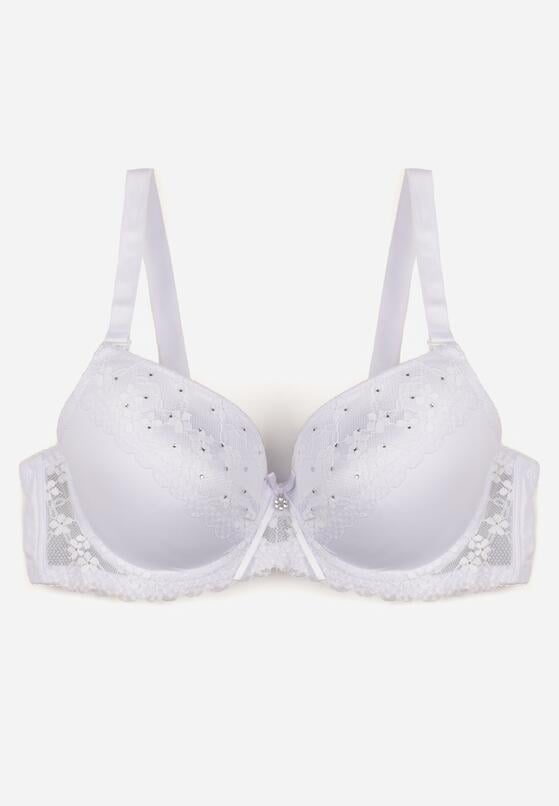 Biały Biustonosz Ozdobiony Cyrkoniami i Koronką Corraella 1