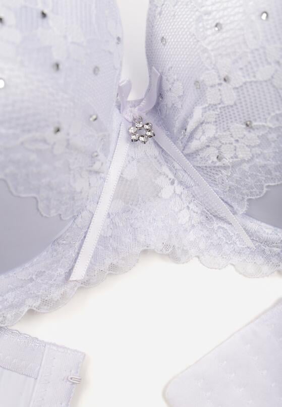 Biały Biustonosz Ozdobiony Cyrkoniami i Koronką Corraella 3