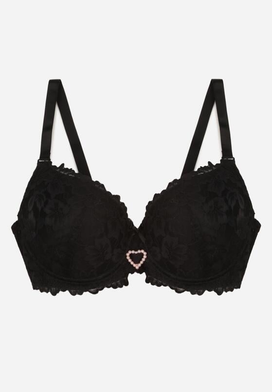 Czarny Biustonosz z Koronką i Sercem z Cyrkonii Coratune 1